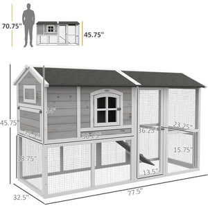 "Wooden Chicken Coop 77.5in, Holds 4 Chickens, Nesting Box, Removable Tray