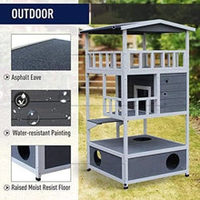 Load image into Gallery viewer, &quot;Wooden Outdoor Cat House - Kitten Condo with Asphalt Roof, Escape Door &amp; Play Area