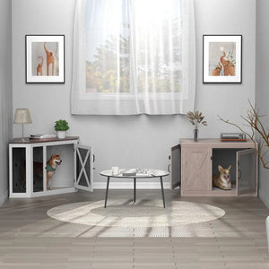 Multifunctional Wooden Dog Kennel | End Table with Mesh Cage | Indoor Wooden Dog House