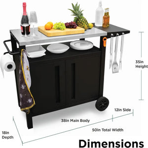 Outdoor BBQ Cart with Storage: XL Grill, Bar Patio Kitchen Cabinet