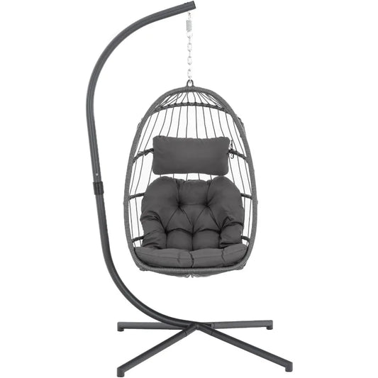 Wicker Egg Chair with Stand for Indoor Outdoor - Patio Swing Hammock Egg Chair, All-Weather