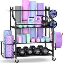 Load image into Gallery viewer, Yoga &amp; Workout Gear Storage Rack - Organizes Mats, Rollers, Straps, Resistance Bands