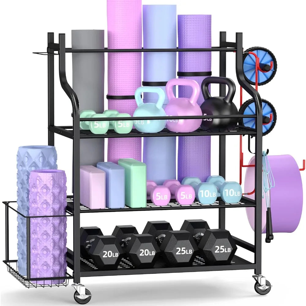 Yoga & Workout Gear Storage Rack - Organizes Mats, Rollers, Straps, Resistance Bands