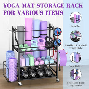 Yoga & Workout Gear Storage Rack - Organizes Mats, Rollers, Straps, Resistance Bands