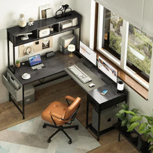 Load image into Gallery viewer, Reversible L-Shaped Computer Desk, Gaming Desk with LED Strip, Power Outlet, Storage Shelf &amp; Drawer