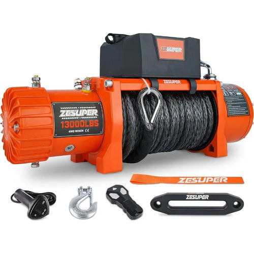 Heavy-Duty 13000lb Electric Kit with Synthetic Rope - Waterproof Off-Road Use