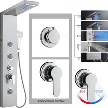 Load image into Gallery viewer, LED Shower Panel Tower, 5-in-1 System with Rainfall, Waterfall &amp; 3 Adjustable Body Jets