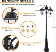 Load image into Gallery viewer, Outdoor Solar Post Light, Black Pole Lamp, 600 Lumen Dusk-to-Dawn Street Light