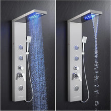 Load image into Gallery viewer, LED Shower Panel Tower, 5-in-1 System with Rainfall, Waterfall &amp; 3 Adjustable Body Jets