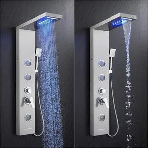 LED Shower Panel Tower, 5-in-1 System with Rainfall, Waterfall & 3 Adjustable Body Jets