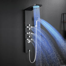 Load image into Gallery viewer, 4-in-1 LED Lights Stainless Steel Shower Panel with LED Rainfall Shower Head, Shower Panel Tower System