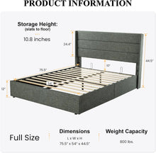 Load image into Gallery viewer, Full Size Upholstered Storage Bed: Lift Up, Modern Design Gray Grey