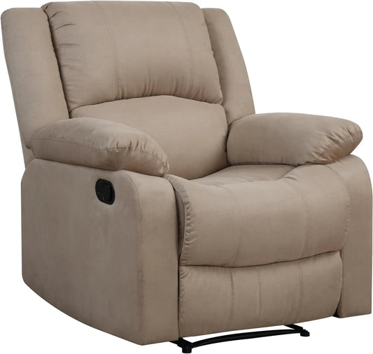 Lounger Warren Recliner - Microfiber Beige, Manual Reclining Armchair