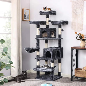 Large 66.3 Inch Cat Tower Multi-Level with Plush Top Perches Sisal Scratching Post Play House