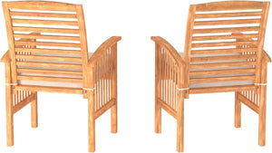 Set of 2 Modern Solid Acacia Wood Slat Back Outdoor Dining Chairs Brown