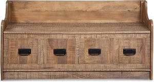 Entryway Bench: Vintage Distressed Wood Signature Design, Brown, Storage