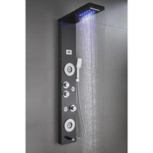 Load image into Gallery viewer, LED Shower Panel Tower, Black Stainless Steel Rain Massage System w/ Body Jets