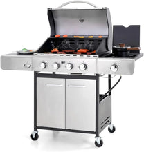 Load image into Gallery viewer, Outdoor 4-Burner Gas BBQ Grill 42,000 BTU with Side Burner Porcelain-Enameled Grates