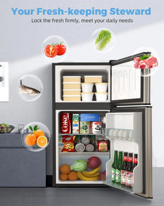 Mini Fridge with Freezer, 2 Doors Mini Refrigerator, Energy-Efficient Compact Small Refrigerator, 3.2 Cu.Ft