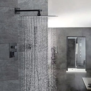 Elegant Black Shower Faucet Set w/ 8" Rain Shower Head & Handheld Spray