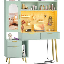 Load image into Gallery viewer, 48&quot; Vanity Table w/ Pegboard - Modern Bedroom Makeup Vanity, LED, Charging Port