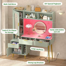 Load image into Gallery viewer, 48&quot; Vanity Table w/ Pegboard - Modern Bedroom Makeup Vanity, LED, Charging Port