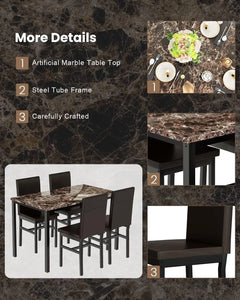 Dining Table Set for 4, 5 Pieces Faux Marble Kitchen Dining Set with 4 Leather Upholstered Chairs