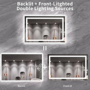 LED Bathroom Mirror 55x36 Anti-Fog Dimmable Backlight Front Light Illuminating