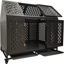 Load image into Gallery viewer, Heavy Duty Dog Crate Kennel, Metal Cage with Roof, Locks &amp; Wheels, 45&#39;&#39; Black