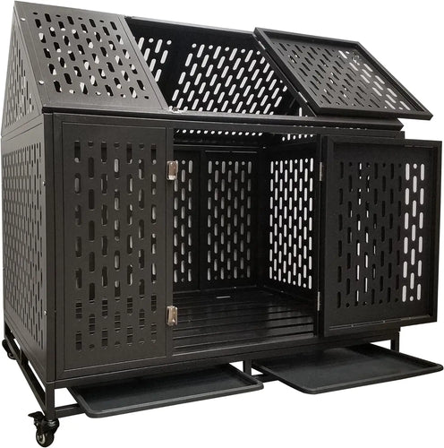 Heavy Duty Dog Crate Kennel, Metal Cage with Roof, Locks & Wheels, 45'' Black