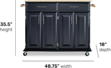 Load image into Gallery viewer, Black Kitchen Cart Storage 48.25 Inches Wide Rolling Utility Island Cabinet