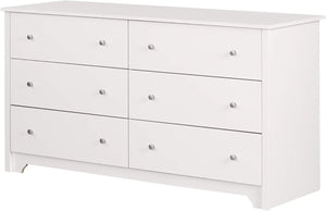 Vito 6-Drawer Double Dresser: Pure White Bedroom Dressing Table Organizer