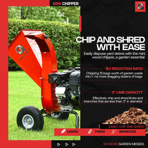 Ultra Duty Mini Wood Chipper Shredder Mulcher Gas Powered 7 HP 3" Inch Capacity