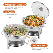 Load image into Gallery viewer, Round Chafing Dish Buffet Set, 6 Packs, 4 QT Stainless Steel Dishes with Glass Lid &amp; Holder