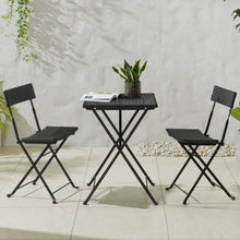 Load image into Gallery viewer, Black 3-Piece Rattan Wood and Steel Café Table and Chairs Set - Home Folding