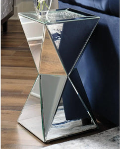 Silver Signature Glam Beveled Mirror Accent End Table Furniture Piece