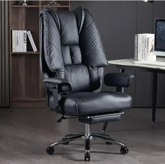 Big & Tall 400lbs Office Chair, Leather High Back Executive with Foot Rest, Black