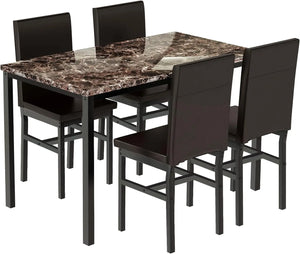 Dining Table Set for 4, 5 Pieces Faux Marble Kitchen Dining Set with 4 Leather Upholstered Chairs