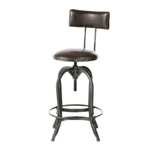 Load image into Gallery viewer, Brown Leather Bar Stool with Backrest by Noble House - Comfortable Dining Chair