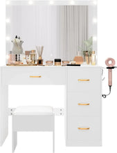 Load image into Gallery viewer, Makeup Vanity with Large Lighted Mirror, Power Outlet, 3 Color Lighting Modes