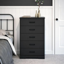 Load image into Gallery viewer, Rustic Black Dresser for Bedroom, Chest 5 Drawers, 18.5&quot; D x 27.5&quot; W x 43.5&quot; H