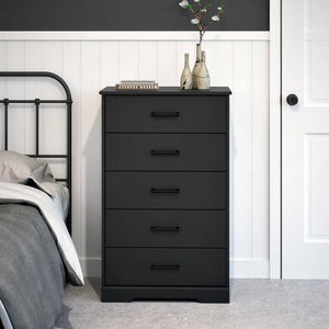 Rustic Black Dresser for Bedroom, Chest 5 Drawers, 18.5" D x 27.5" W x 43.5" H