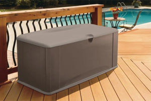 Extra Large Resin Outdoor Storage Deck Box, 120 Gal., Putty/Canteen Brown