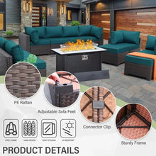 Load image into Gallery viewer, 10-Piece PE Wicker Outdoor Furniture Set, 45&quot; Gas Fire Pit Table, 5&quot; Thick Cushions