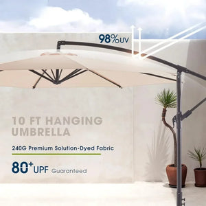 10ft Patio Umbrella with Crank, Offset Design & Cross Bases, Large Outdoor Shade