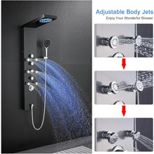 Load image into Gallery viewer, 4-in-1 LED Lights Stainless Steel Shower Panel with LED Rainfall Shower Head, Shower Panel Tower System