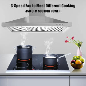 Stainless Steel Vent Hood - 36", Wall Mounted, Ducted/Ductless Kitchen with Push Button Control