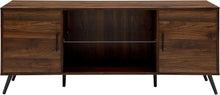 Load image into Gallery viewer, Mid Century Modern Glass Shelf TV Stand for TVs up to 65 Inches, 60 Inch, Walnut