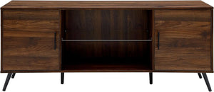 Mid Century Modern Glass Shelf TV Stand for TVs up to 65 Inches, 60 Inch, Walnut