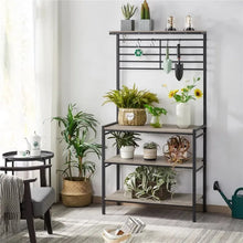 Load image into Gallery viewer, 4-Tier Gray Kitchen Baker&#39;s Rack with Hooks - Storage Solution for Cookware